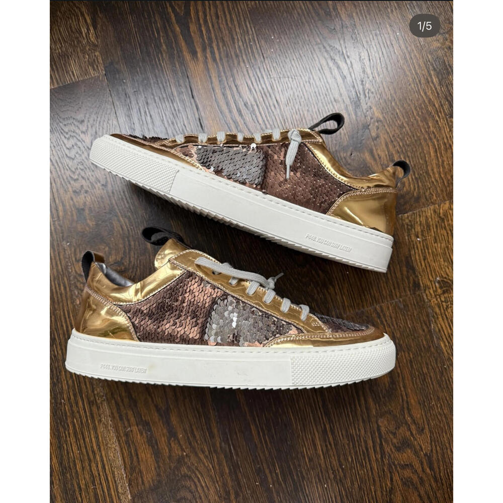 P448 Gold and Brown Sequin Sneakers EU 40